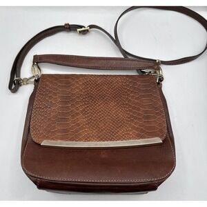 Luz Da Lua‎ Brown Leather Snakeskin Crossbody Bag Brazil Designer Purse Handle